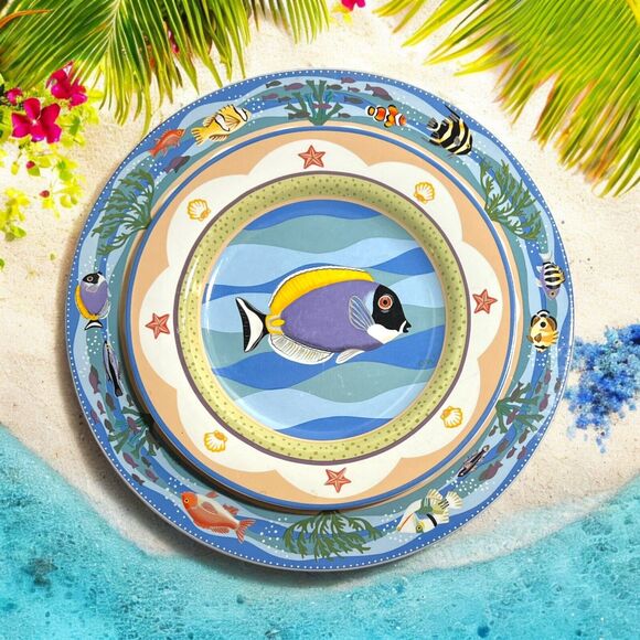 Sakura CORAL REEF Salad Plates SET OF FOUR SCENES & Four Matching Dinner Plates - Picture 4 of 7